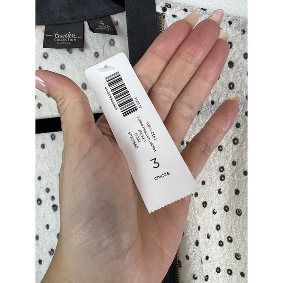 NEW Chicos Travelers Collection Foiled Peacock Jacket Size 3 XL Zipper Metallic - Picture 10 of 11